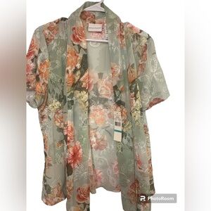 New Alfred Dunner plus size 16 Women Open Front Shawl Cardigan Topper floral